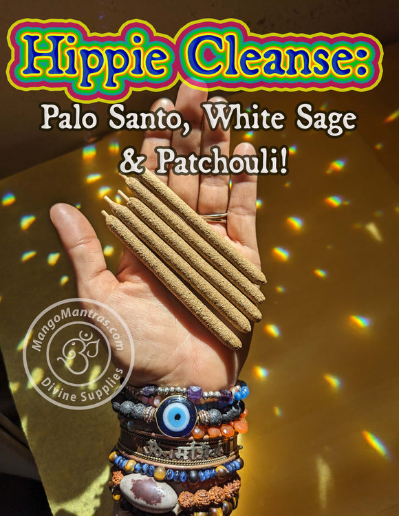 Hippie Cleanse! 100% Pure Sacred Palo Santo, White Sage & Patchouli Incense Sticks for Cleansing and Purifying!