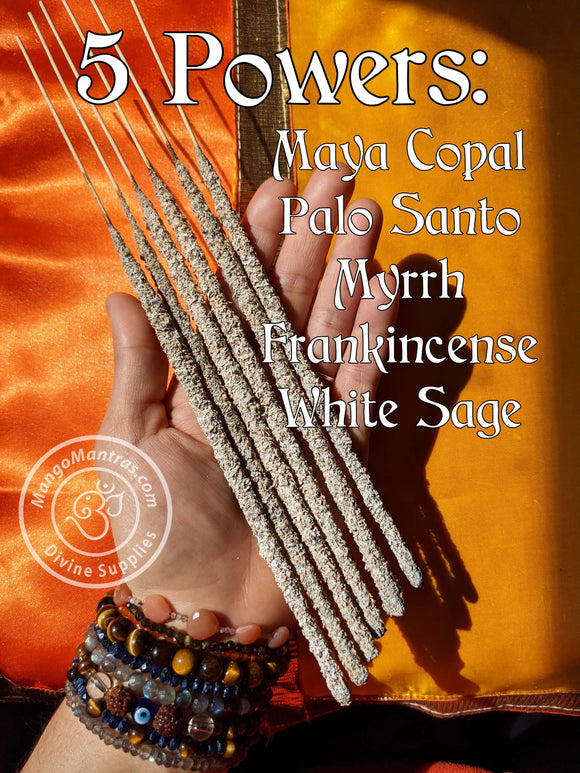 5 Powers Incense! To Purify, Protect and Bless! Maya Copal, Palo Santo, Myrrh, Frankincense & White Sage.