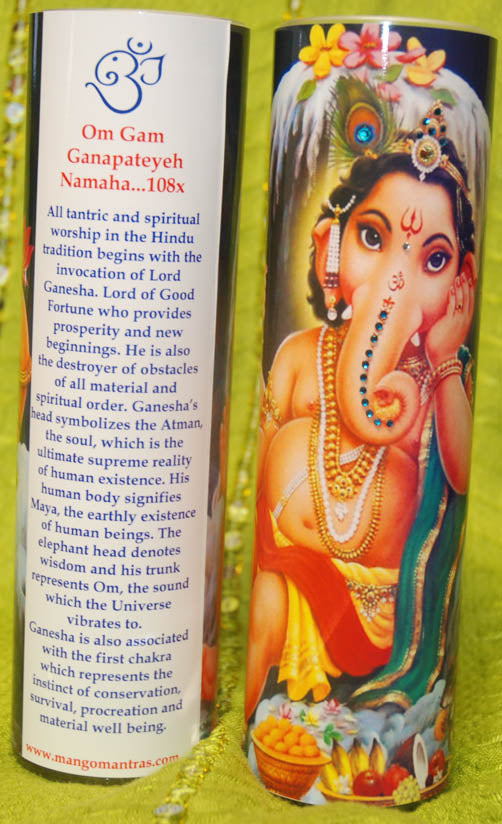 Baby Ganesh Mantra Meditation Candle embellished with Swarovski crystals
