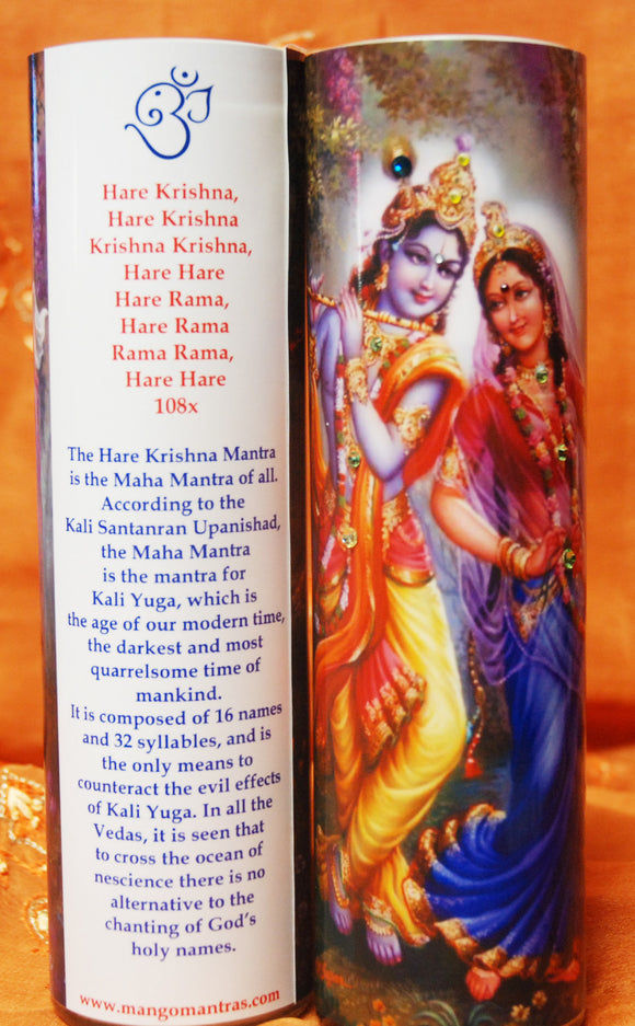 Krishna & Radha Maha Mantra Meditation Candle embellished with Swarovski Crystals