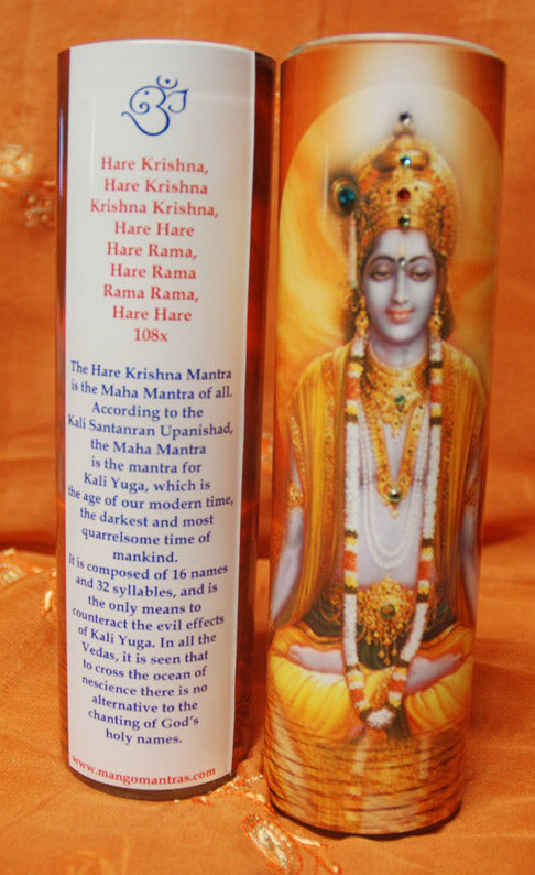 Hare Krishna Mantra Meditation Candle embellished with Swarovski Cryst –  Mango Mantras LLC